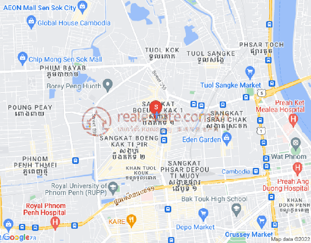 Map of Boeung Kak 1, Toul Kork, Phnom Penh