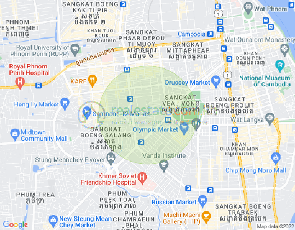 Map of Phsar Daeum Kor, Toul Kork, Phnom Penh