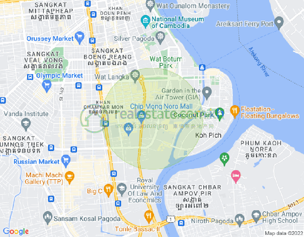 トンレバサック, チャムカモン, プノンペンの地図