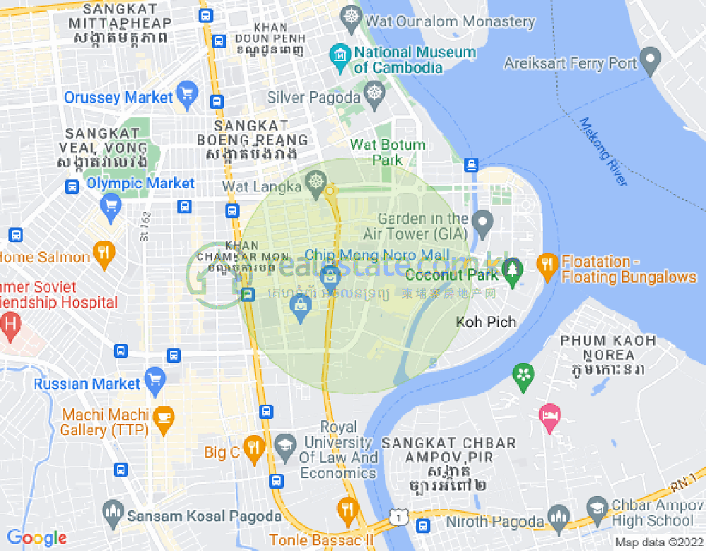 Map of Tonle Bassac, Chamkarmon, Phnom Penh