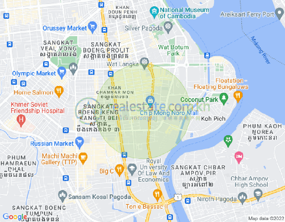 Mapa: Tonle Bassac, Chamkarmon, Phnom Penh