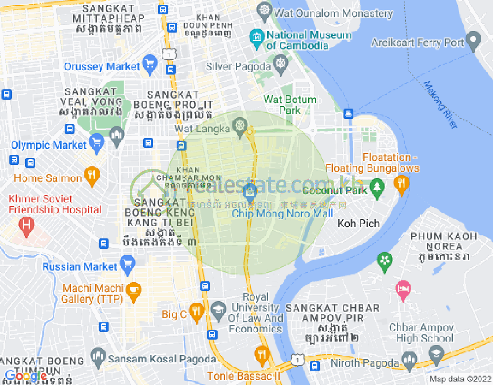Карта Тонле Бассак, Чамкармон, Пномпень