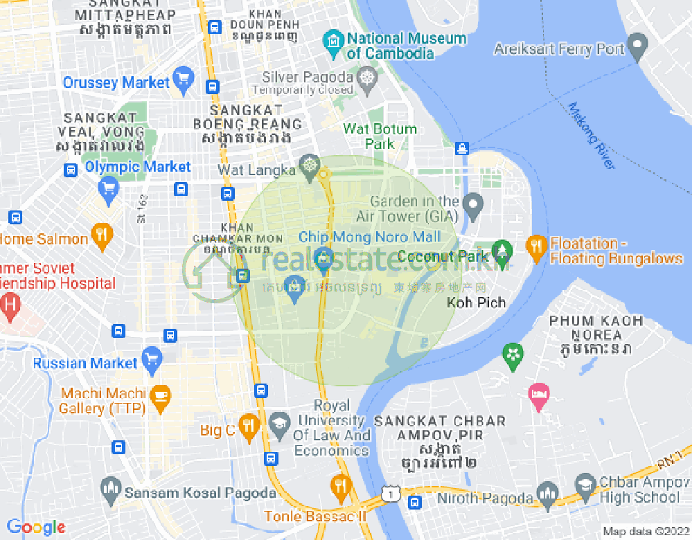Map of Tonle Bassac, Chamkarmon, Phnom Penh