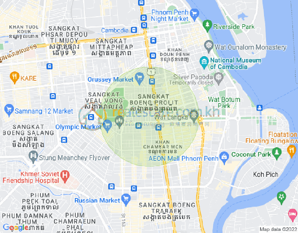 Mapa: Boeung Kak 1, Toul Kork, Phnom Penh