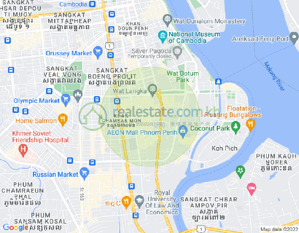 Mapa: Boeung Kak 1, Toul Kork, Phnom Penh