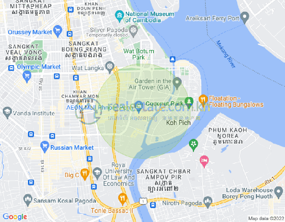 Map of Tonle Bassac, Chamkarmon, Phnom Penh