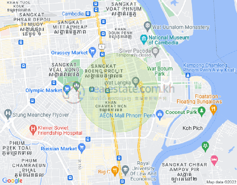 Mapa: Boeung Kak 1, Toul Kork, Phnom Penh