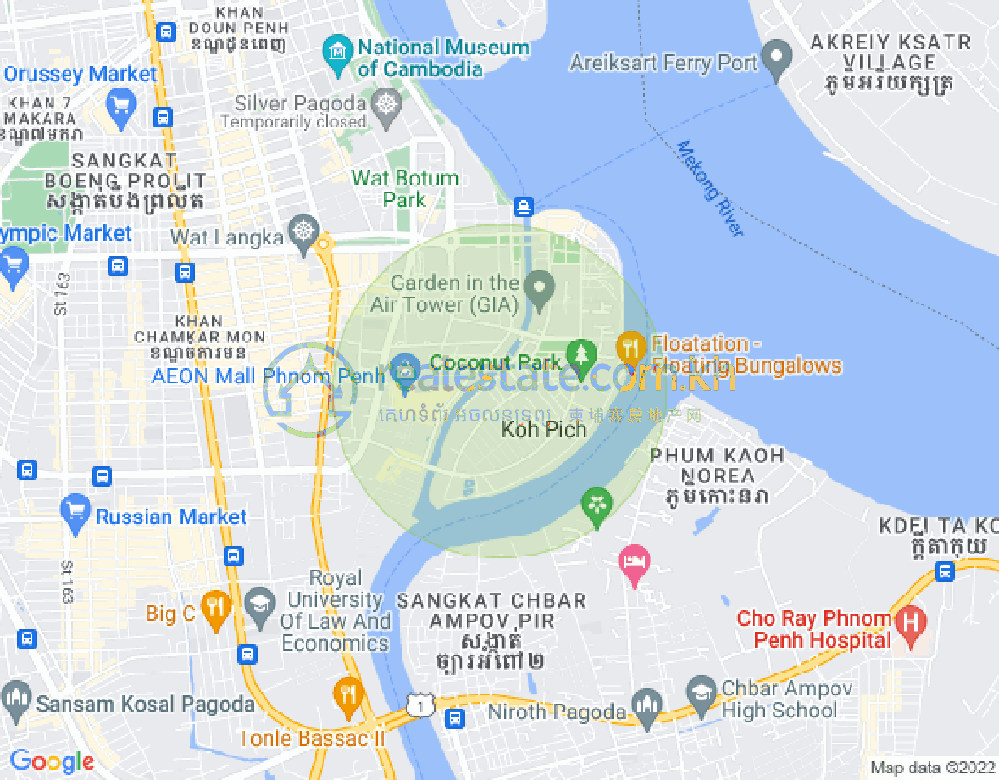Map of Tonle Bassac, Chamkarmon, Phnom Penh