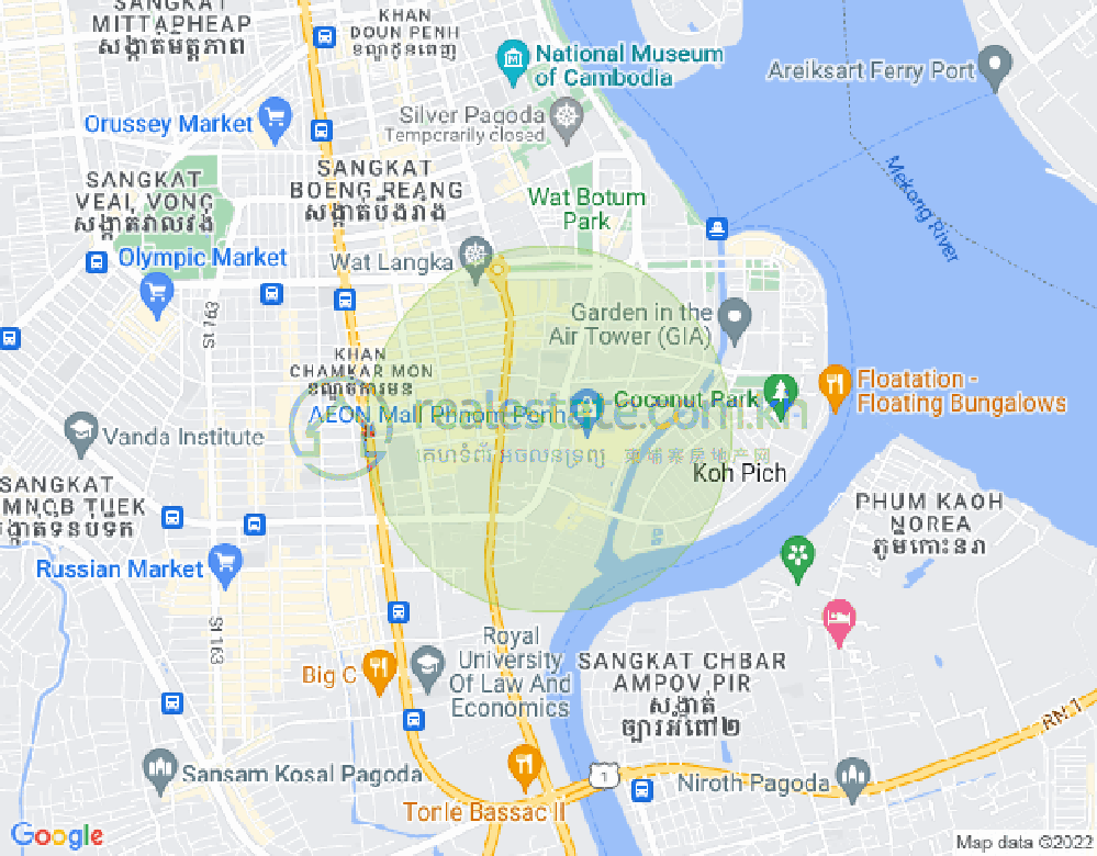 Map of Tonle Bassac, Chamkarmon, Phnom Penh