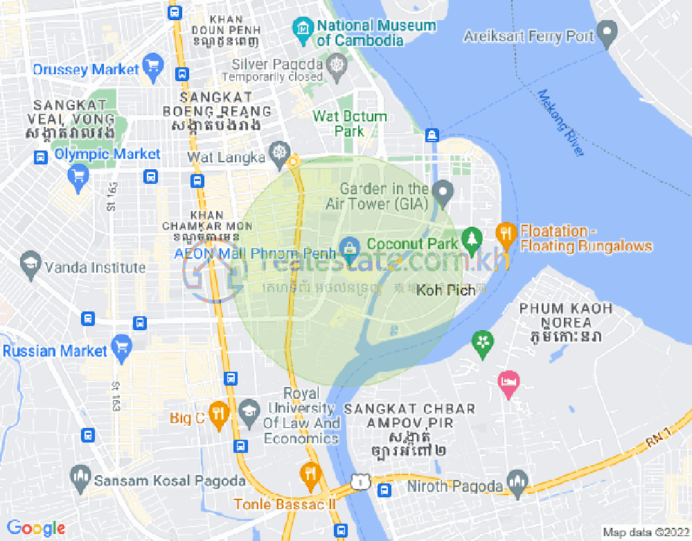 Map of Tonle Bassac, Chamkarmon, Phnom Penh