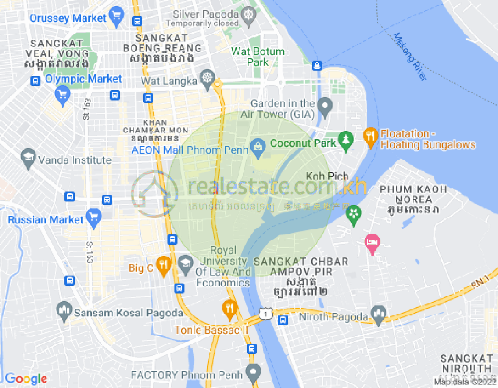 Map of Tonle Bassac, Chamkarmon, Phnom Penh