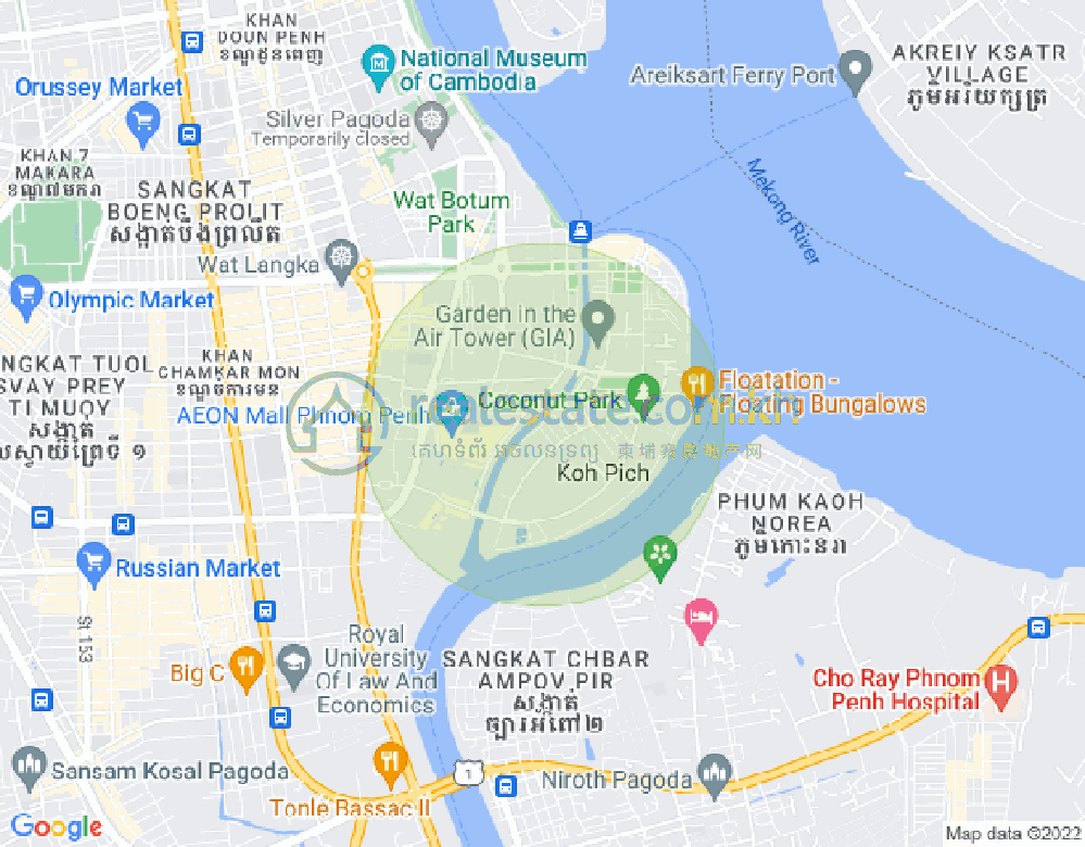 Map of Tonle Bassac, Chamkarmon, Phnom Penh