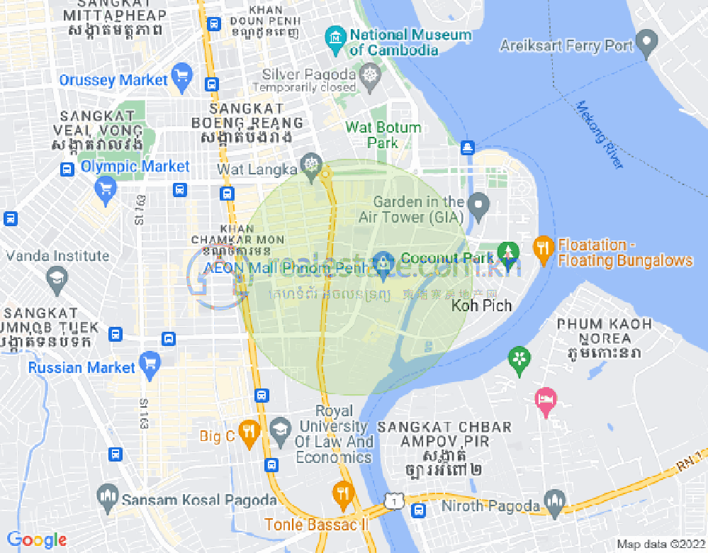 Map of Tonle Bassac, Chamkarmon, Phnom Penh
