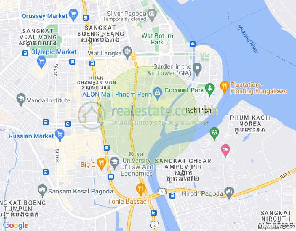 Map of Tonle Bassac, Chamkarmon, Phnom Penh