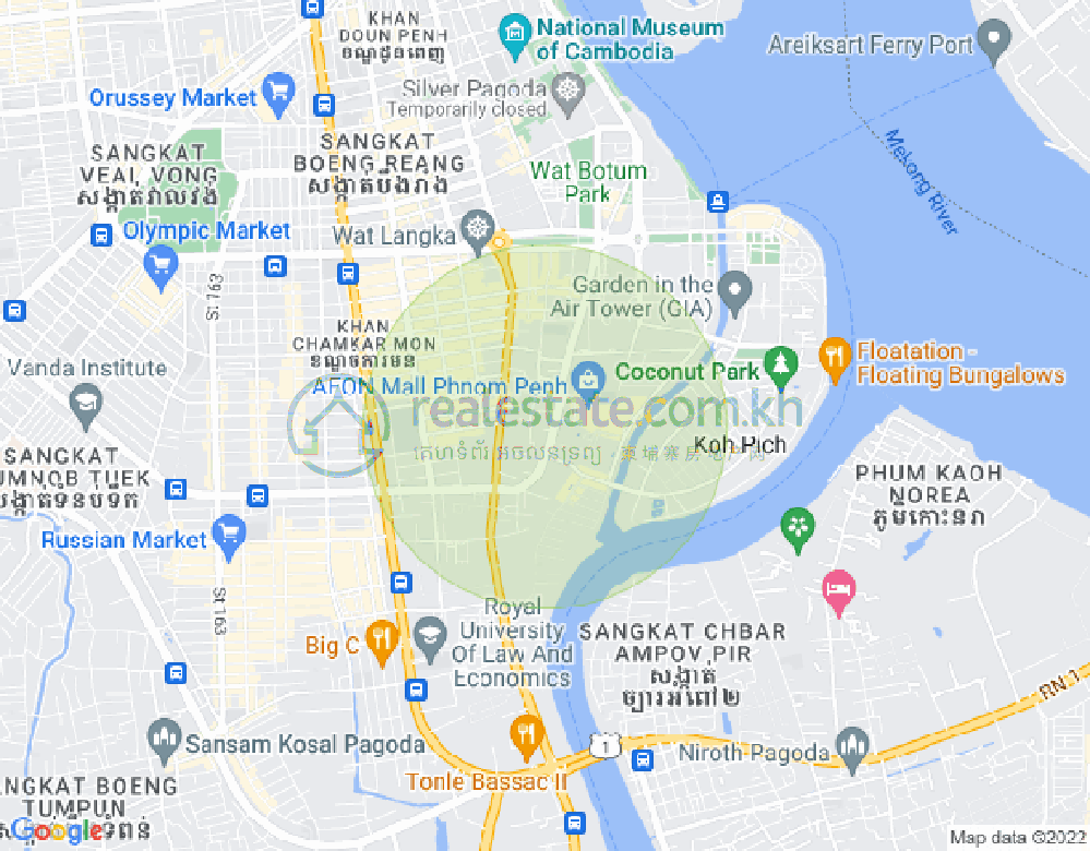 Map of Tonle Bassac, Chamkarmon, Phnom Penh