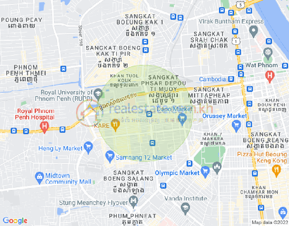 Mapa: Phsar Depou I, Toul Kork, Phnom Penh