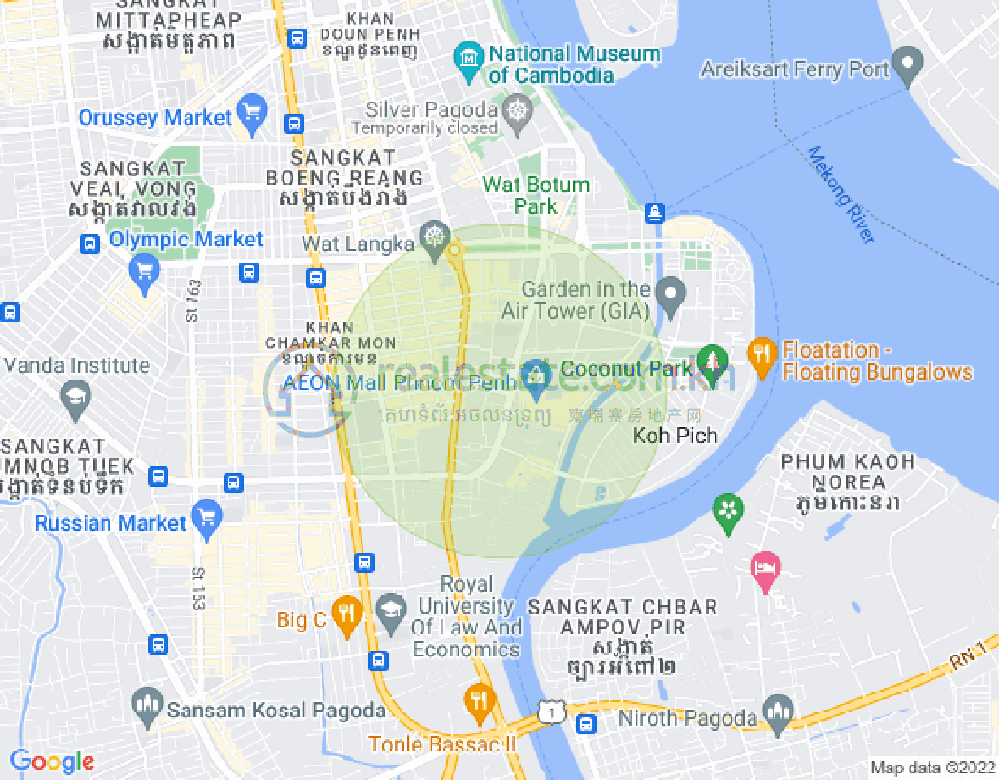 Map of Tonle Bassac, Chamkarmon, Phnom Penh