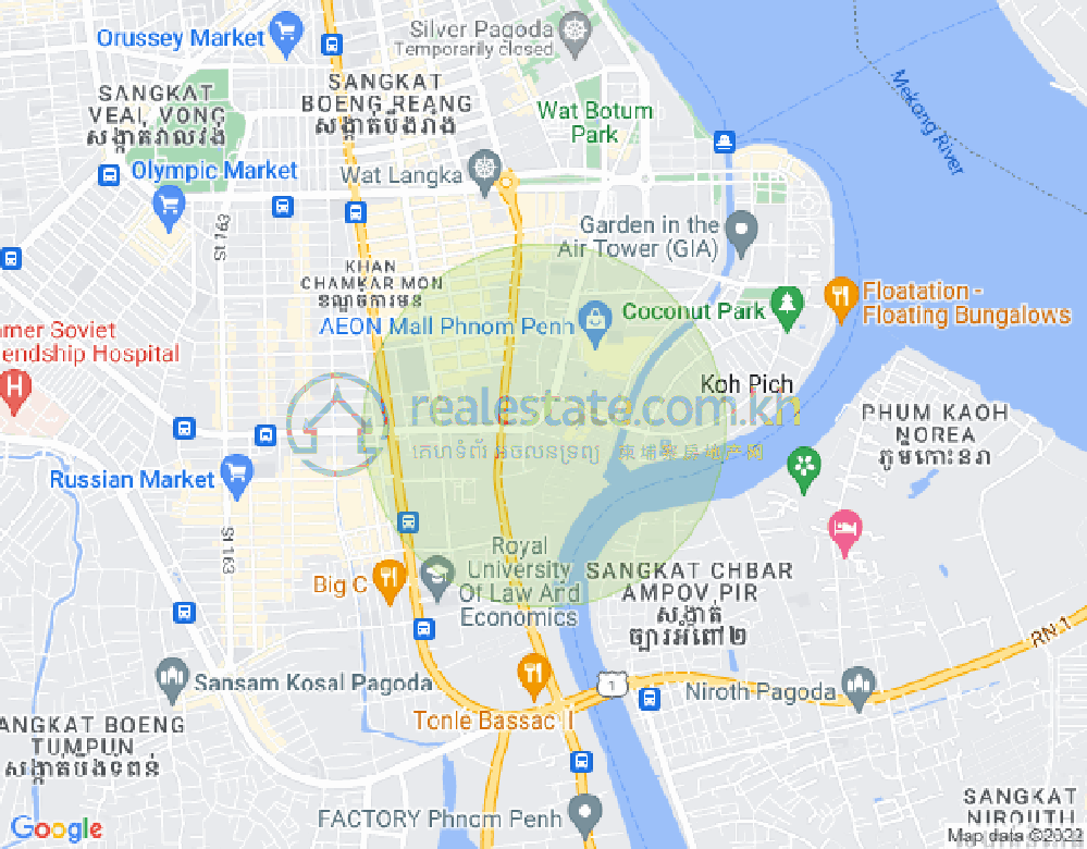 Map of Tonle Bassac, Chamkarmon, Phnom Penh