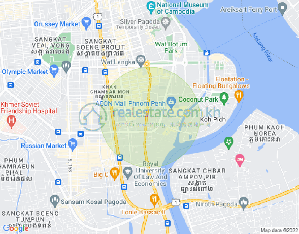 Map of Tonle Bassac, Chamkarmon, Phnom Penh