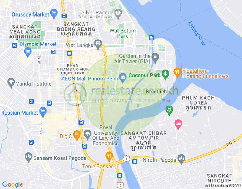 Map of Tonle Bassac, Chamkarmon, Phnom Penh