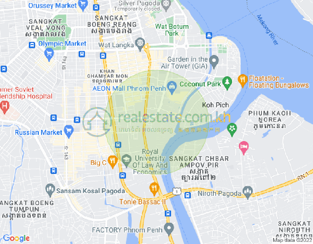 Map of Tonle Bassac, Chamkarmon, Phnom Penh