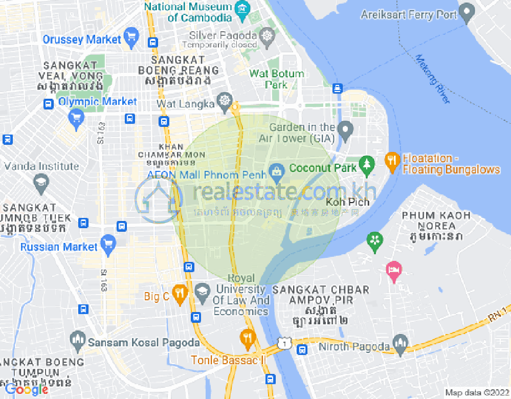 Map of Tonle Bassac, Chamkarmon, Phnom Penh