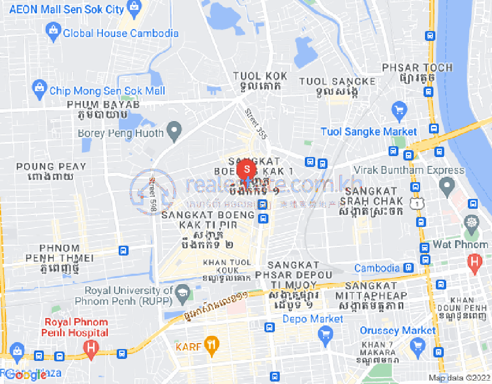 Mapa: Boeung Kak 1, Toul Kork, Phnom Penh