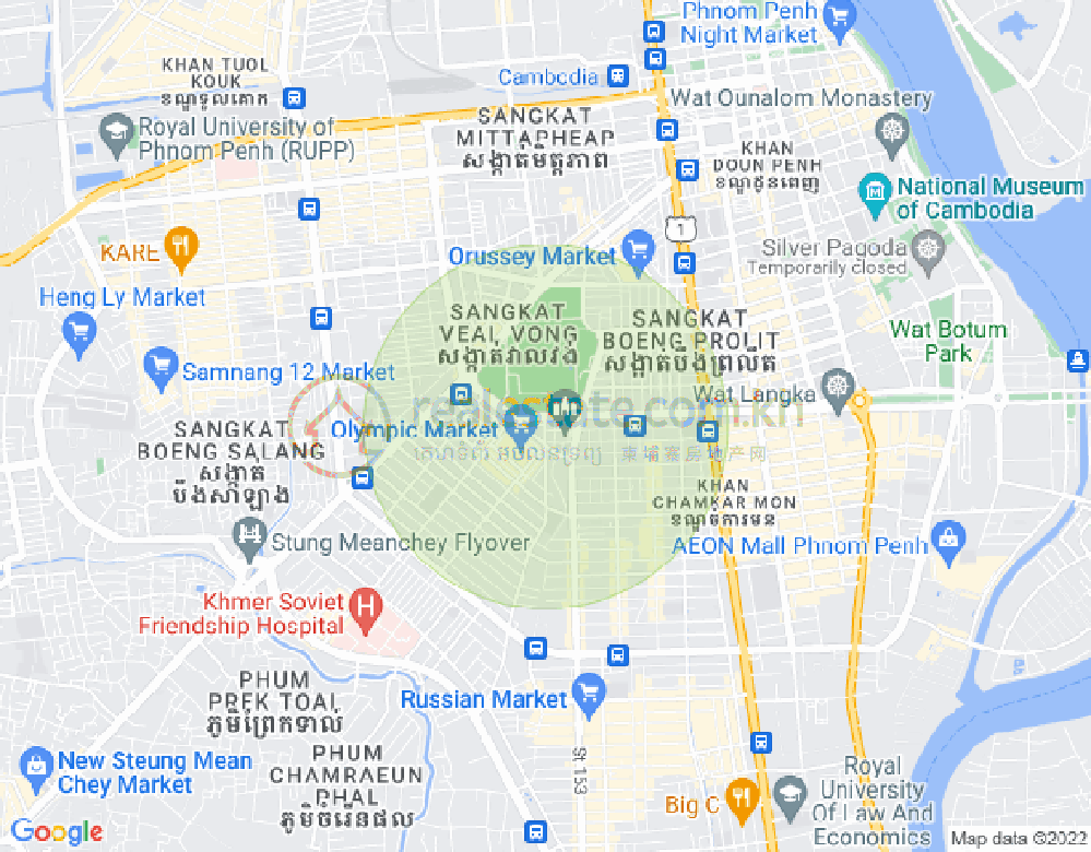 올림픽, 벙껭깡, 프놈펜 지도