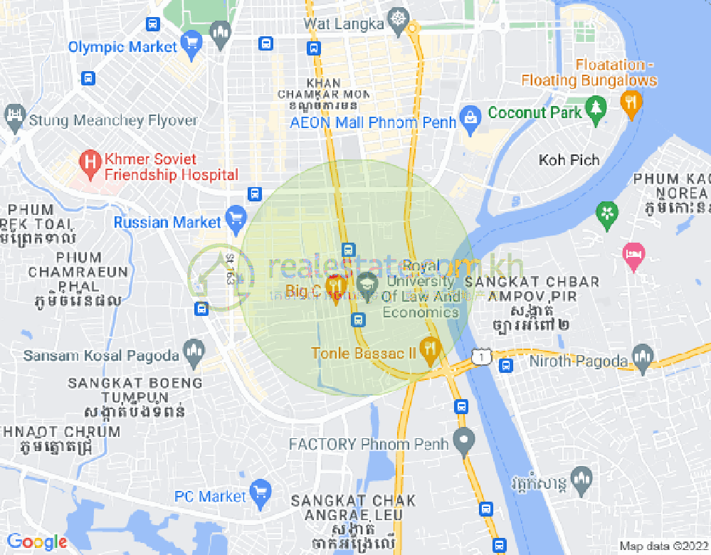 Map of Tonle Bassac, Chamkarmon, Phnom Penh