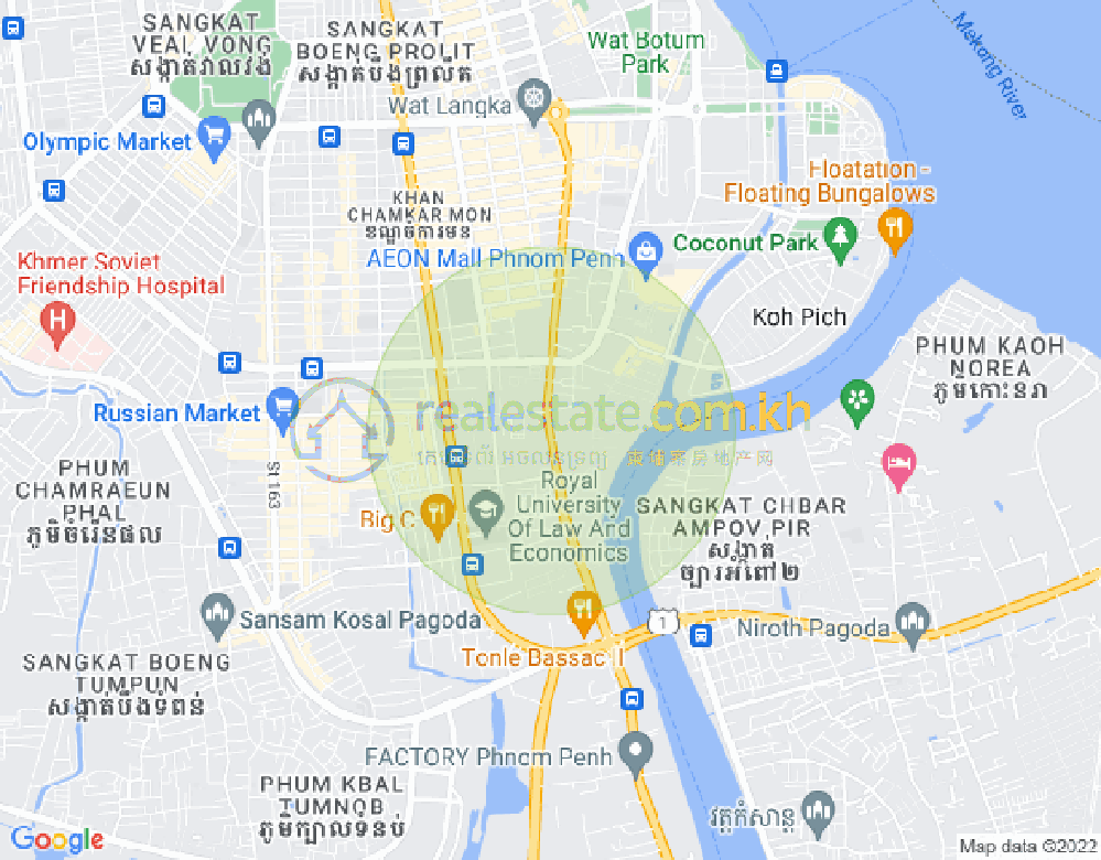 Mapa: Tonle Bassac, Chamkarmon, Phnom Penh