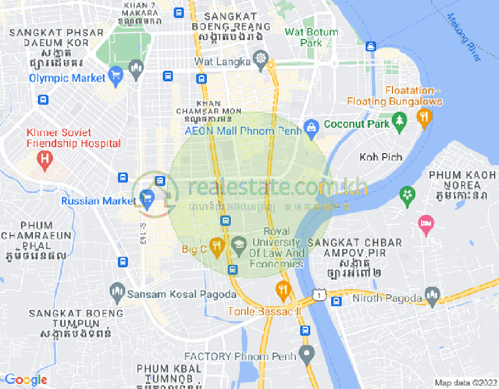 Map of Tonle Bassac, Chamkarmon, Phnom Penh