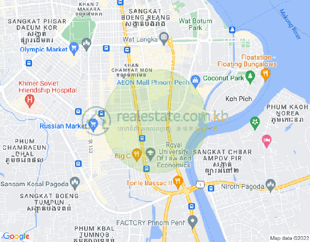Map of Tonle Bassac, Chamkarmon, Phnom Penh
