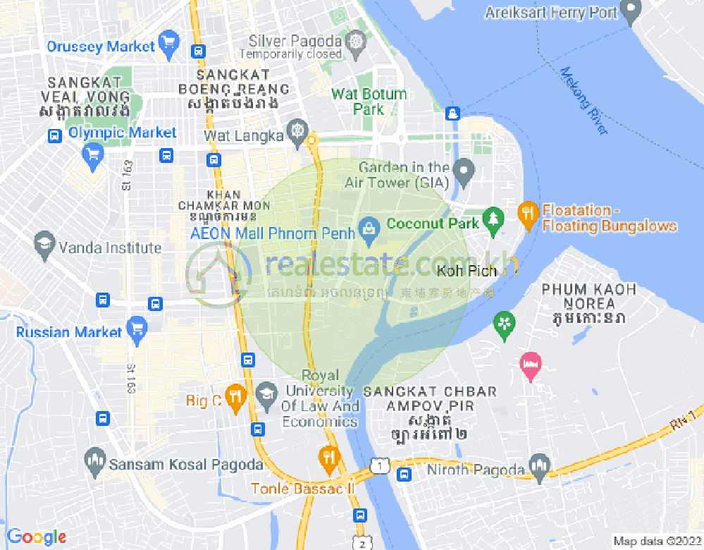 Map of Tonle Bassac, Chamkarmon, Phnom Penh
