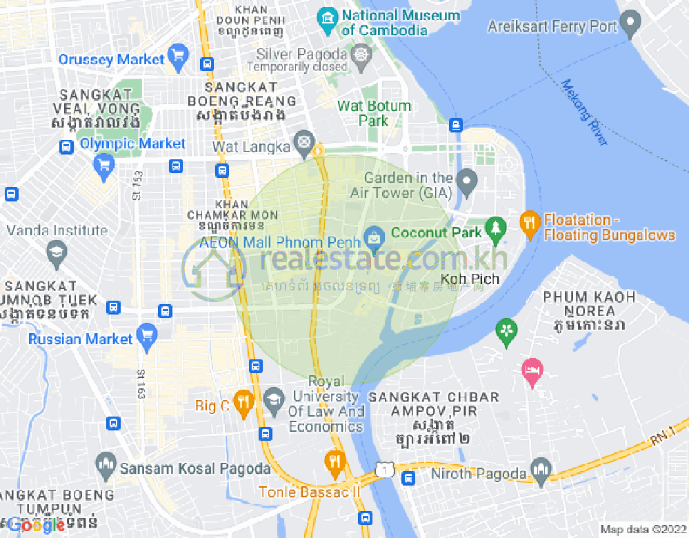 Map of Tonle Bassac, Chamkarmon, Phnom Penh