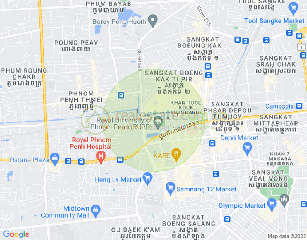 Mapa: Boeung Kak 2, Toul Kork, Phnom Penh