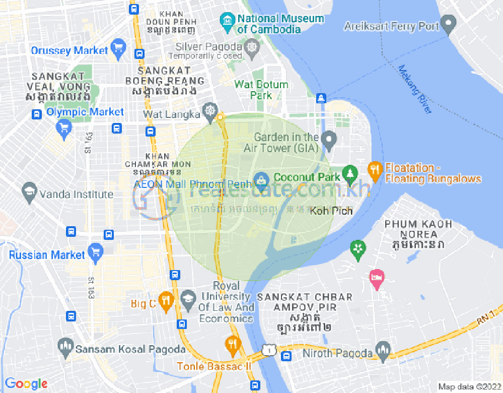 Map of Tonle Bassac, Chamkarmon, Phnom Penh