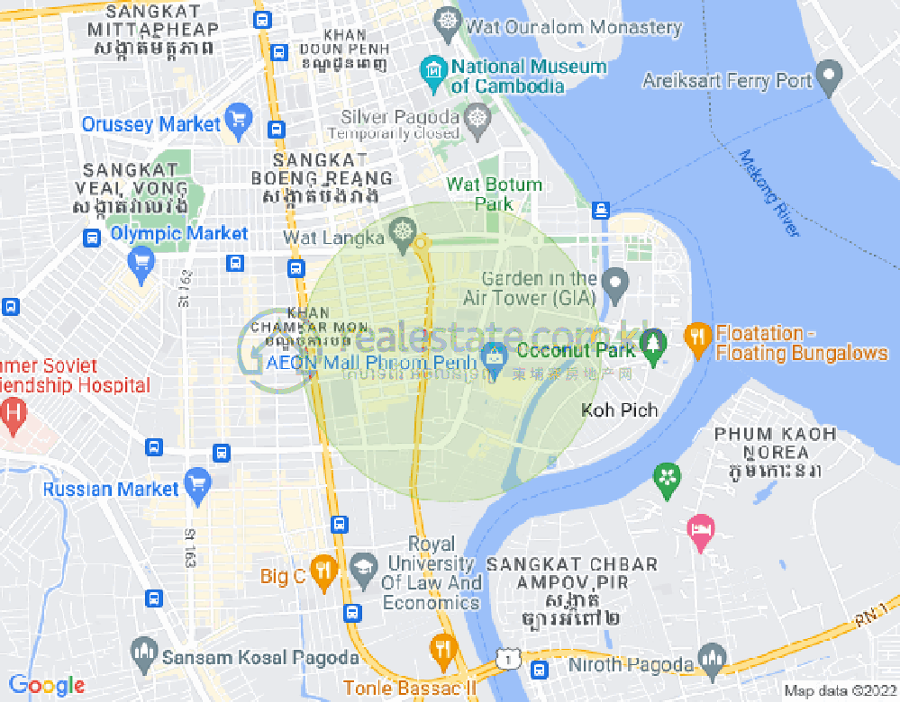 Map of Tonle Bassac, Chamkarmon, Phnom Penh