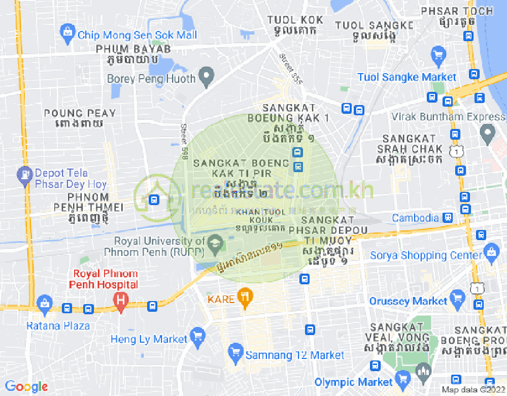 Mapa: Boeung Kak 2, Toul Kork, Phnom Penh
