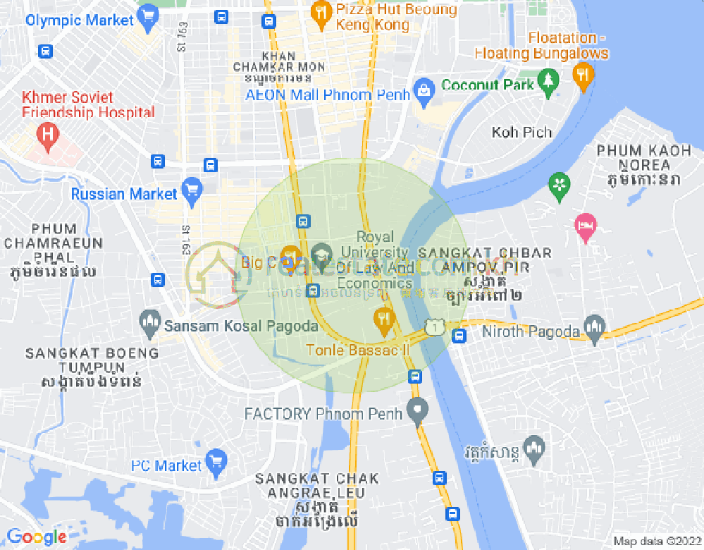 Map of Tonle Bassac, Chamkarmon, Phnom Penh