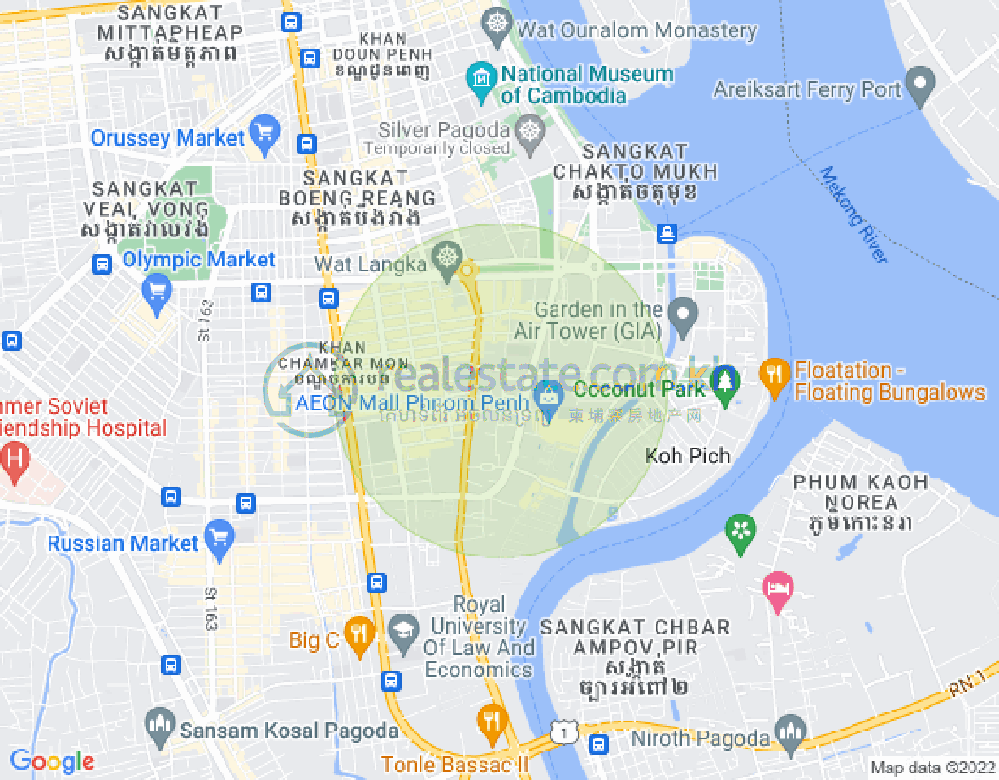 Map of Tonle Bassac, Chamkarmon, Phnom Penh