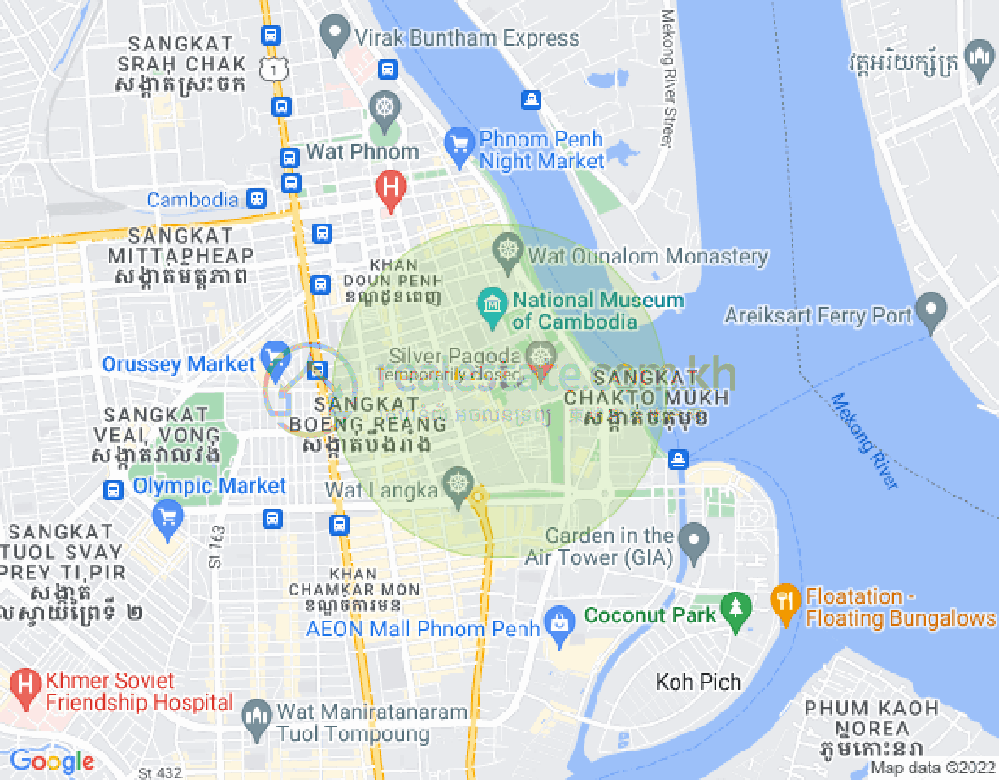Mapa: Boeng Reang, Daun Penh, Phnom Penh