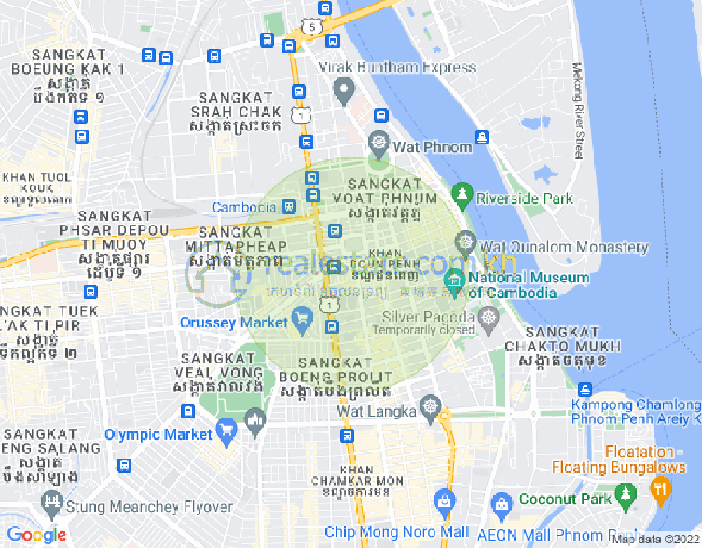 Mapa: Phsar Thmei I, Daun Penh, Phnom Penh