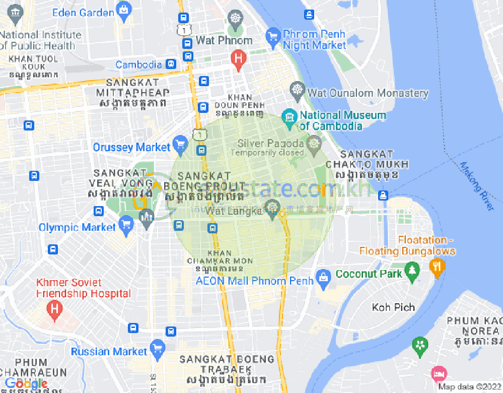 Mapa: Boeng Reang, Daun Penh, Phnom Penh