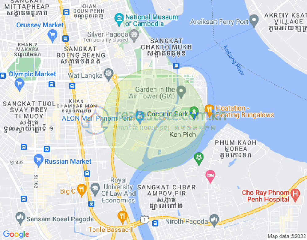 Map of Tonle Bassac, Chamkarmon, Phnom Penh