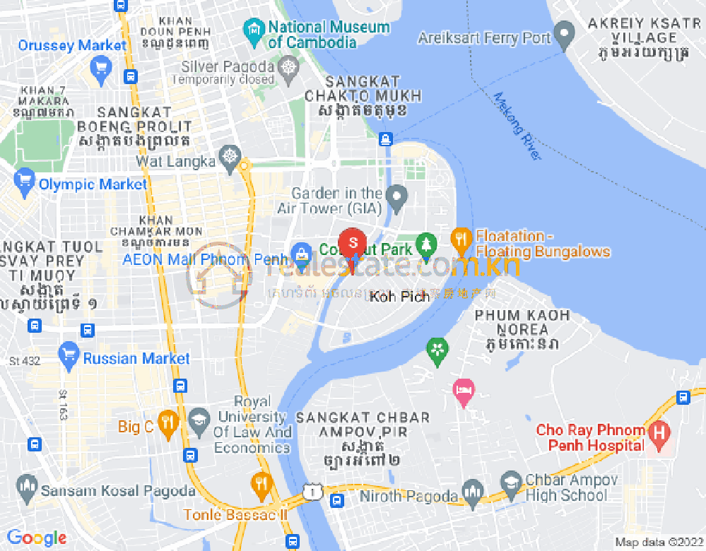 Mapa: Tonle Bassac, Chamkarmon, Phnom Penh