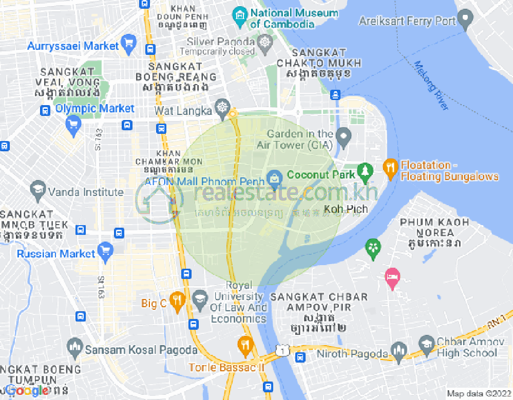 Mapa: Tonle Bassac, Chamkarmon, Phnom Penh