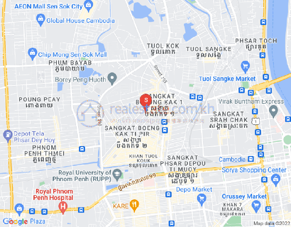Mapa: Boeung Kak 1, Toul Kork, Phnom Penh