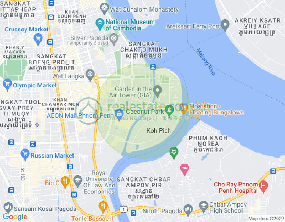 Map of Tonle Bassac, Chamkarmon, Phnom Penh