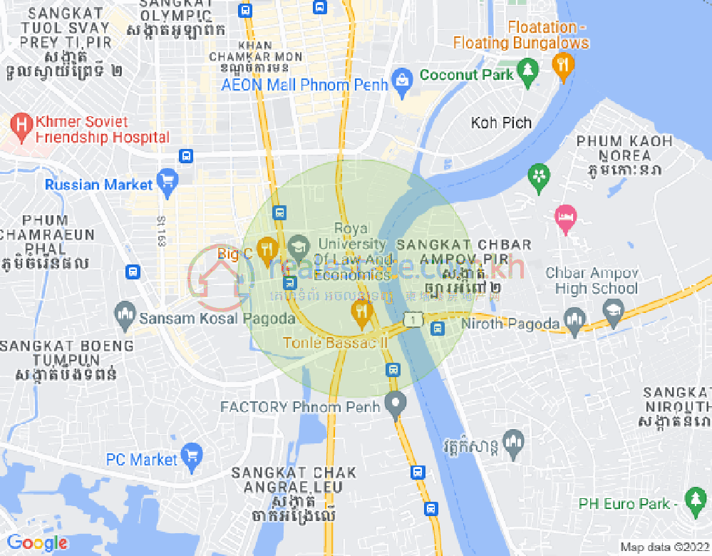 Map of Tonle Bassac, Chamkarmon, Phnom Penh
