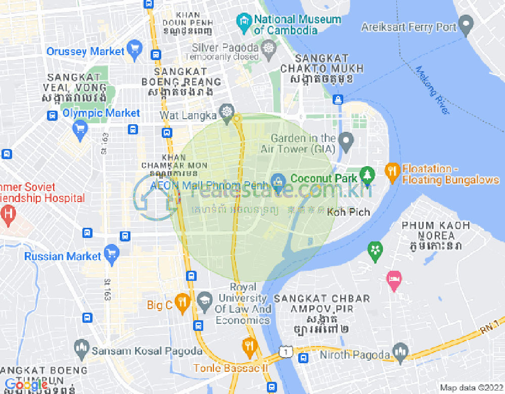 Map of Tonle Bassac, Chamkarmon, Phnom Penh